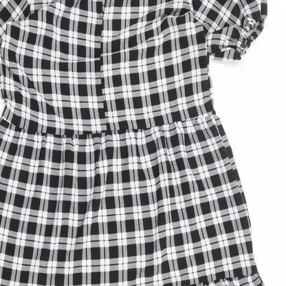 Divided by H&M Womens Black Plaid Polyester A-Line Size S Round Neck Button
