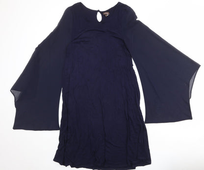 Phase Eight Womens Blue Viscose A-Line Size 12 Round Neck Button - Bat Wing Sleeve