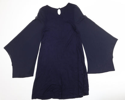 Phase Eight Womens Blue Viscose A-Line Size 12 Round Neck Button - Bat Wing Sleeve