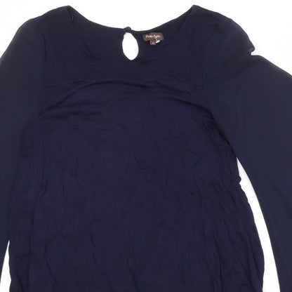 Phase Eight Womens Blue Viscose A-Line Size 12 Round Neck Button - Bat Wing Sleeve