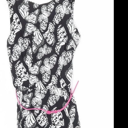 Wallis Womens Black Geometric Viscose A-Line Size 10 Round Neck Zip - Butterfly
