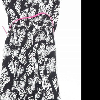 Wallis Womens Black Geometric Viscose A-Line Size 10 Round Neck Zip - Butterfly