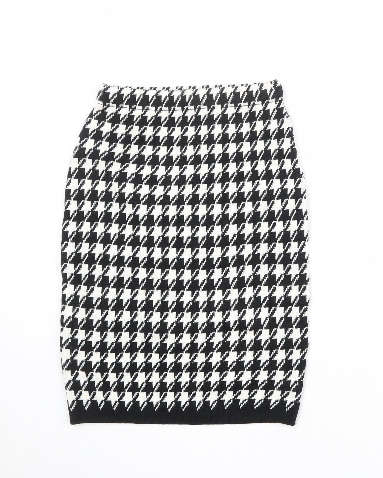 POP Womens Black Geometric Acrylic Straight & Pencil Skirt Size S - Houndstooth Pattern