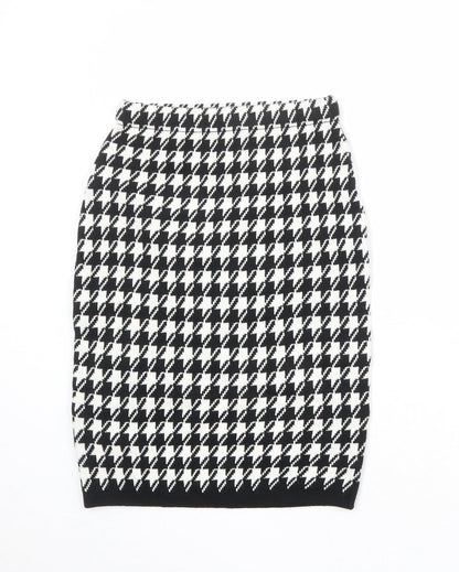 POP Womens Black Geometric Acrylic Straight & Pencil Skirt Size S - Houndstooth Pattern