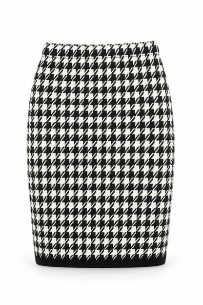POP Womens Black Geometric Acrylic Straight & Pencil Skirt Size S - Houndstooth Pattern