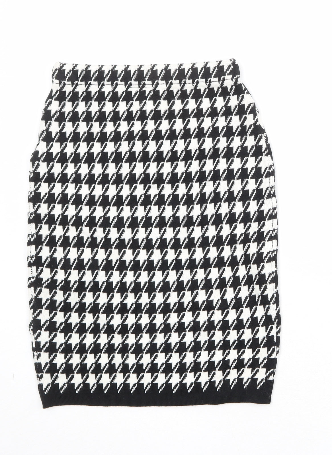 POP Womens Black Geometric Acrylic Straight & Pencil Skirt Size S - Houndstooth Pattern