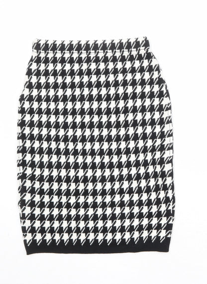 POP Womens Black Geometric Acrylic Straight & Pencil Skirt Size S - Houndstooth Pattern