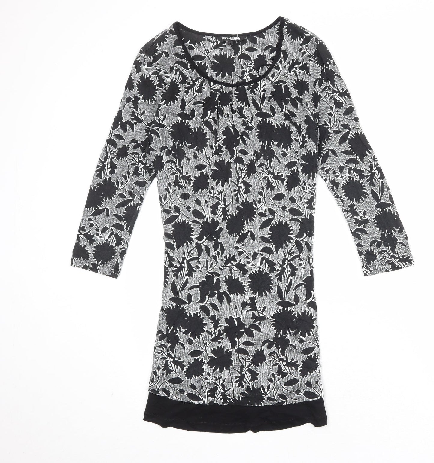 Debenhams Womens Black Floral Viscose A-Line Size 12 Round Neck Pullover