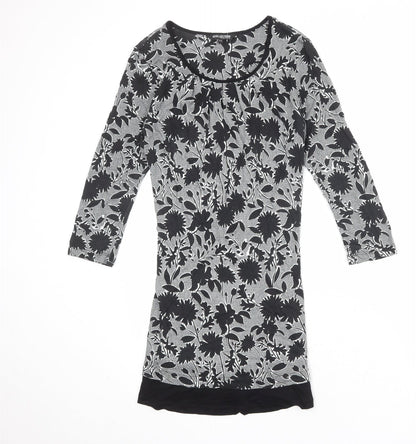 Debenhams Womens Black Floral Viscose A-Line Size 12 Round Neck Pullover