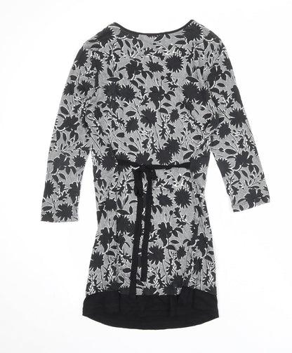 Debenhams Womens Black Floral Viscose A-Line Size 12 Round Neck Pullover