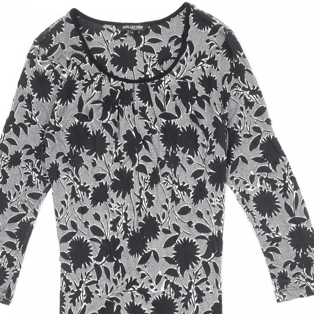 Debenhams Womens Black Floral Viscose A-Line Size 12 Round Neck Pullover