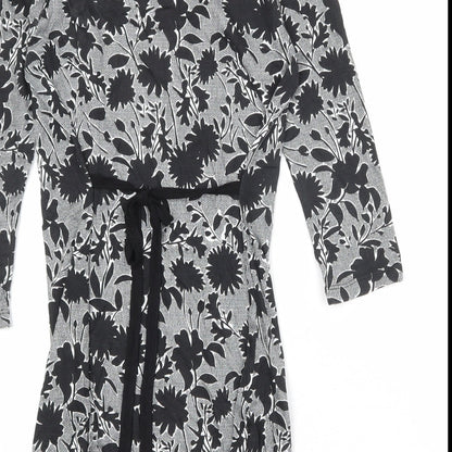 Debenhams Womens Black Floral Viscose A-Line Size 12 Round Neck Pullover