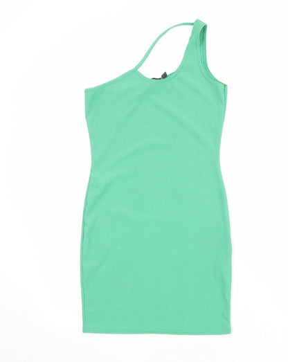 PRETTYLITTLETHING Womens Green Polyester Mini Size 10 One Shoulder Pullover
