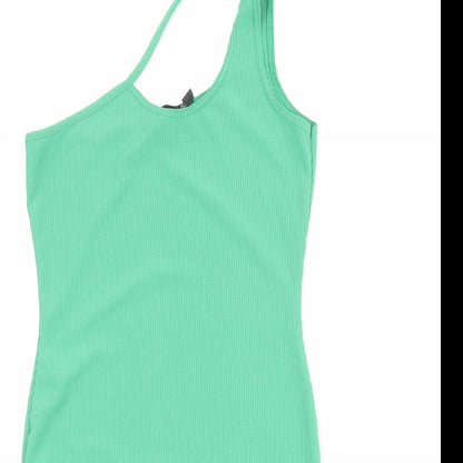 PRETTYLITTLETHING Womens Green Polyester Mini Size 10 One Shoulder Pullover