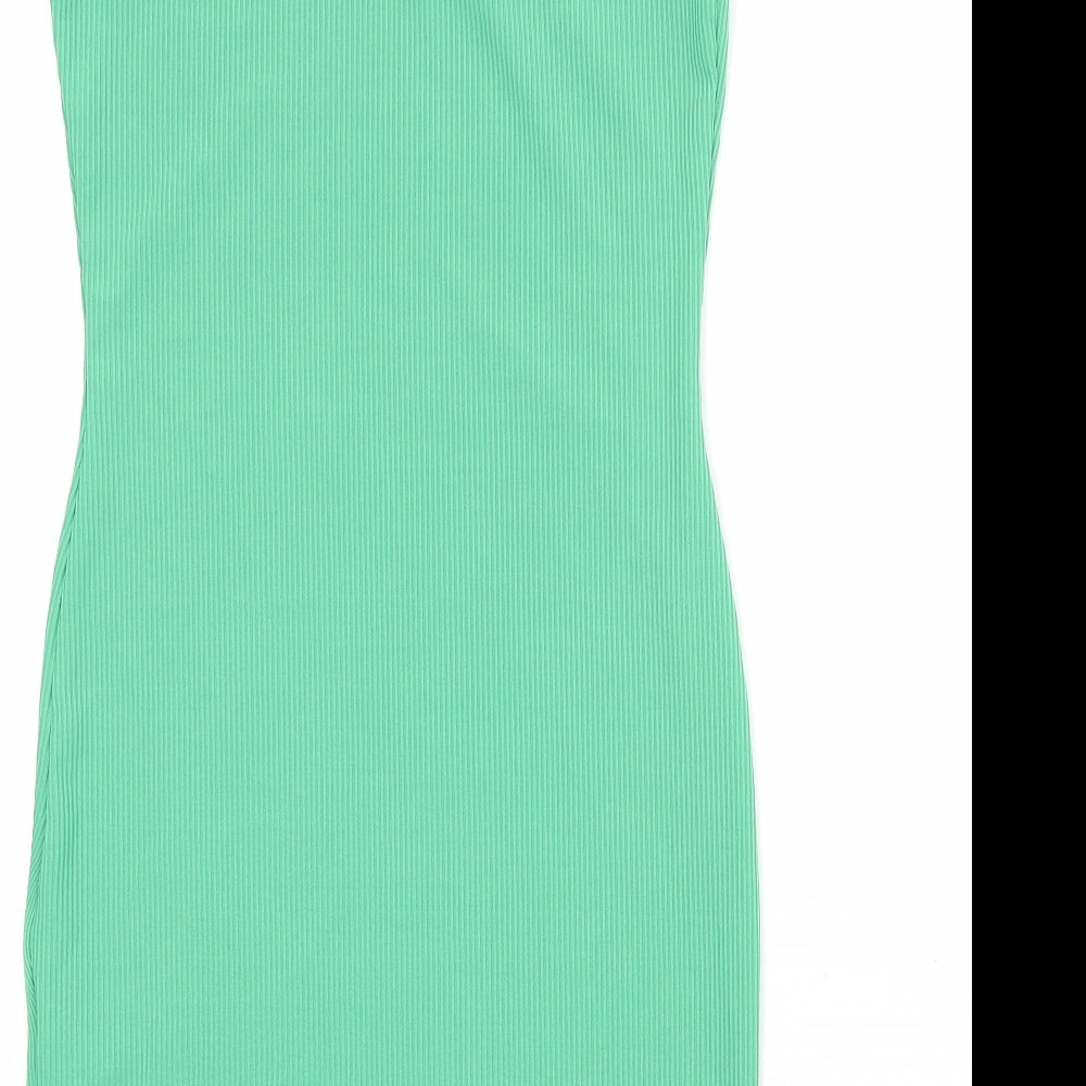 PRETTYLITTLETHING Womens Green Polyester Mini Size 10 One Shoulder Pullover