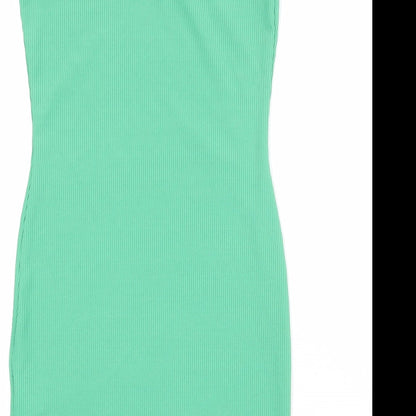 PRETTYLITTLETHING Womens Green Polyester Mini Size 10 One Shoulder Pullover