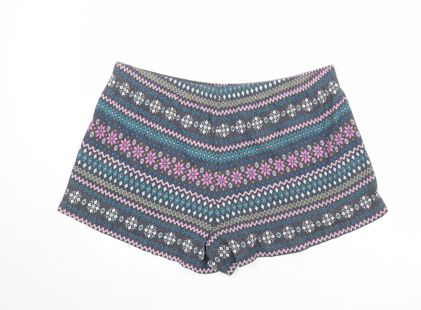 Marks and Spencer Womens Multicoloured Fair Isle Polyester Basic Shorts Size 38 in Regular Pull On