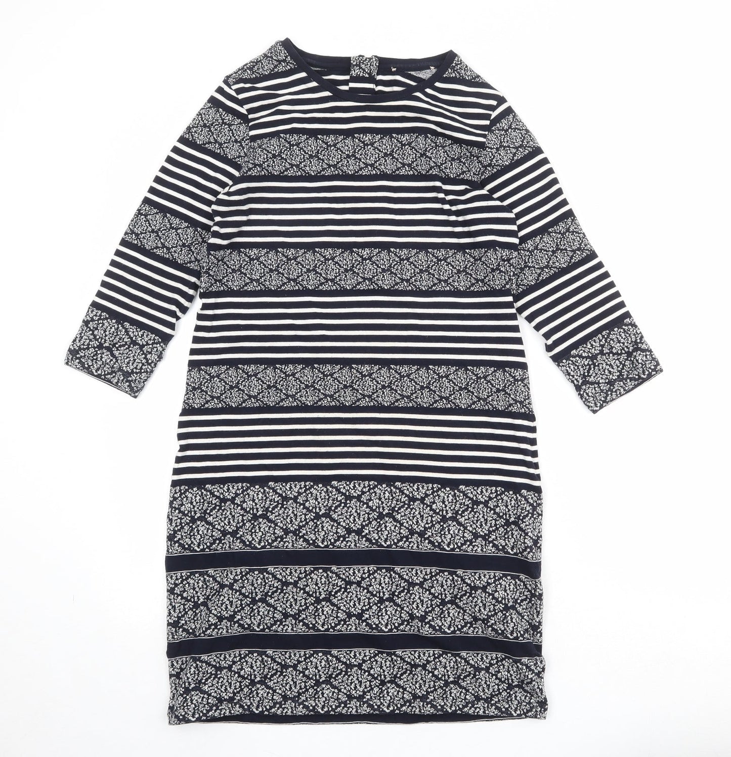 Marks and Spencer Womens Blue Geometric Cotton T-Shirt Dress Size 10 Round Neck Zip