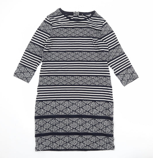 Marks and Spencer Womens Blue Geometric Cotton T-Shirt Dress Size 10 Round Neck Zip