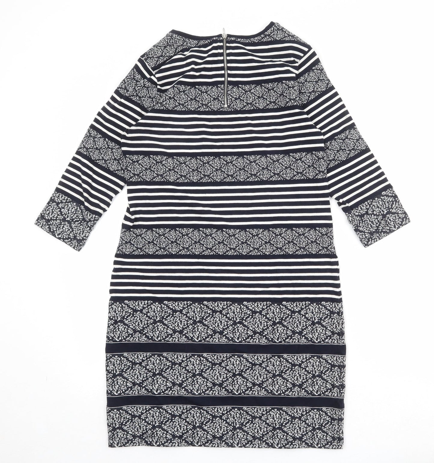 Marks and Spencer Womens Blue Geometric Cotton T-Shirt Dress Size 10 Round Neck Zip