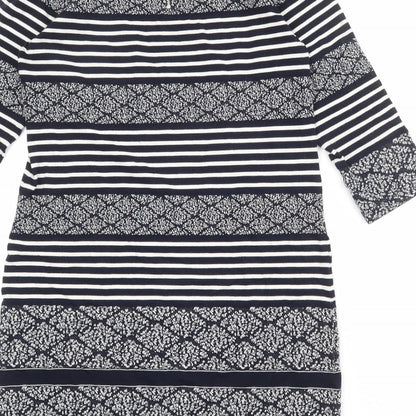 Marks and Spencer Womens Blue Geometric Cotton T-Shirt Dress Size 10 Round Neck Zip
