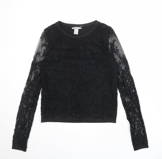 H&M Womens Black Floral Polyamide Pullover Sweatshirt Size S Pullover
