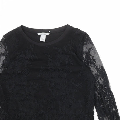 H&M Womens Black Floral Polyamide Pullover Sweatshirt Size S Pullover