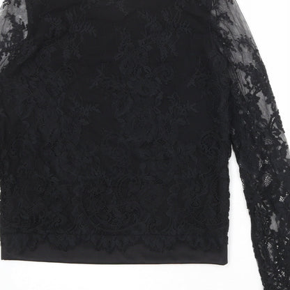 H&M Womens Black Floral Polyamide Pullover Sweatshirt Size S Pullover
