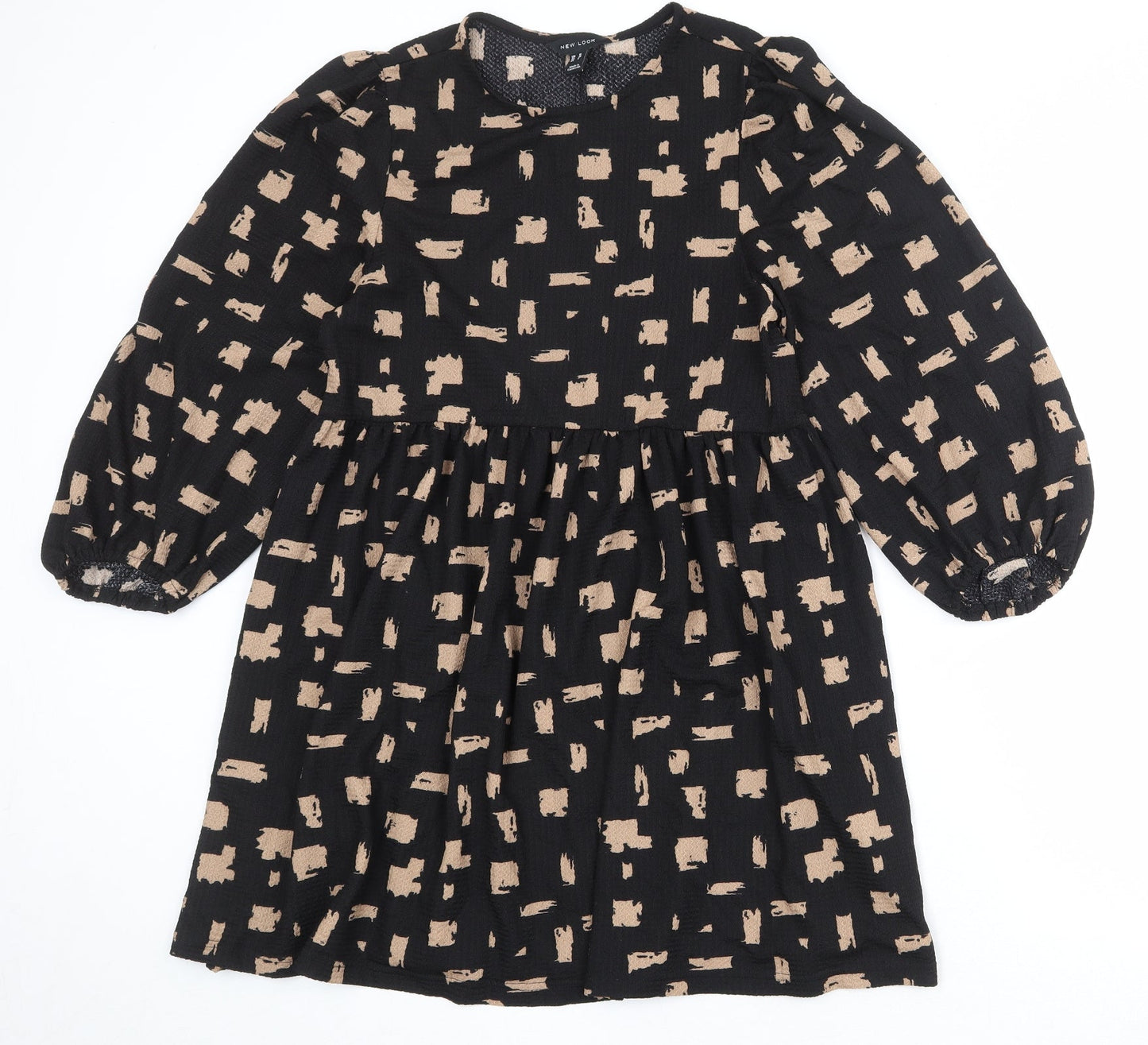 New Look Womens Black Geometric Polyester A-Line Size 10 Round Neck Pullover