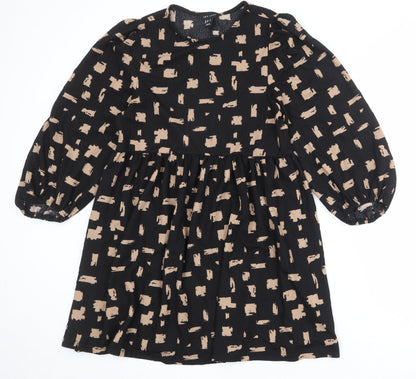 New Look Womens Black Geometric Polyester A-Line Size 10 Round Neck Pullover