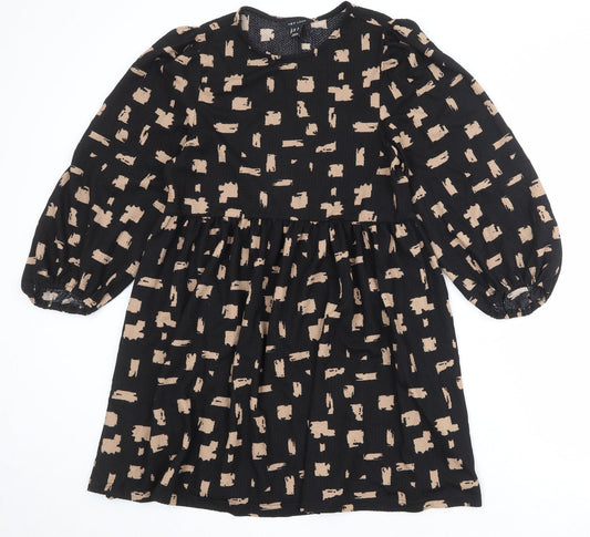New Look Womens Black Geometric Polyester A-Line Size 10 Round Neck Pullover