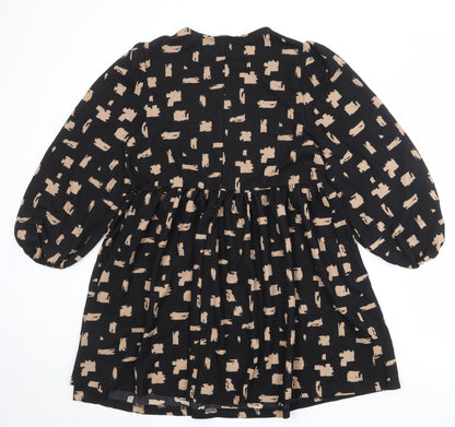 New Look Womens Black Geometric Polyester A-Line Size 10 Round Neck Pullover