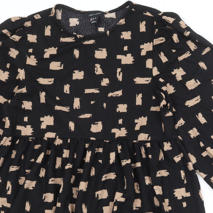 New Look Womens Black Geometric Polyester A-Line Size 10 Round Neck Pullover