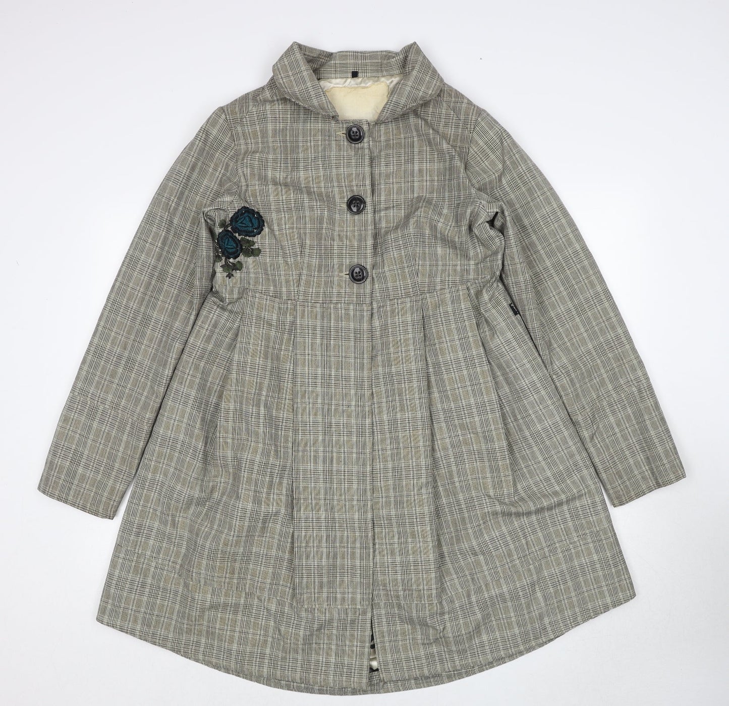 Laga Womens Beige Geometric Overcoat Coat Size M Button - Flower Detail