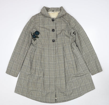 Laga Womens Beige Geometric Overcoat Coat Size M Button - Flower Detail