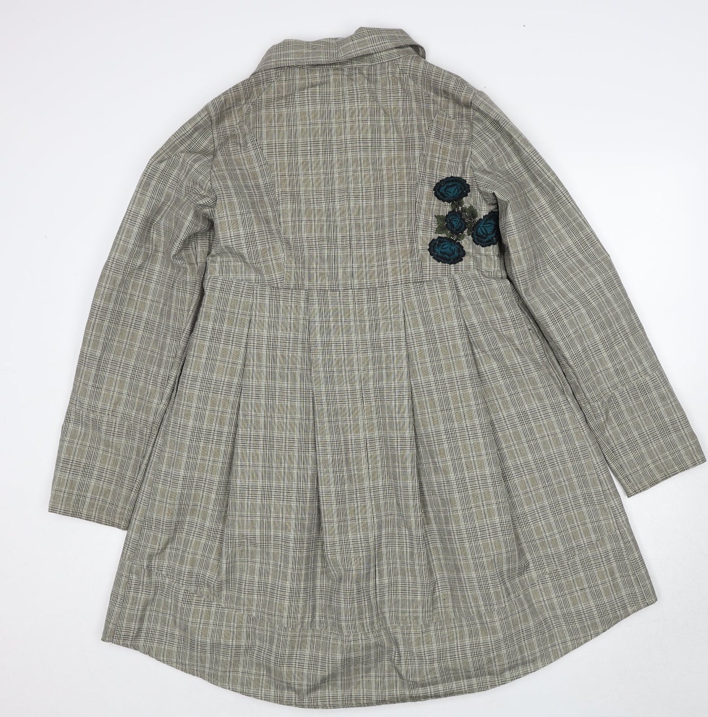 Laga Womens Beige Geometric Overcoat Coat Size M Button - Flower Detail