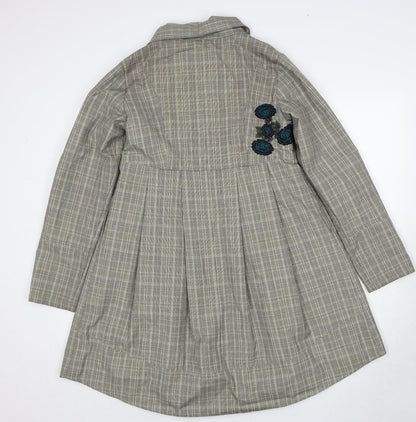 Laga Womens Beige Geometric Overcoat Coat Size M Button - Flower Detail