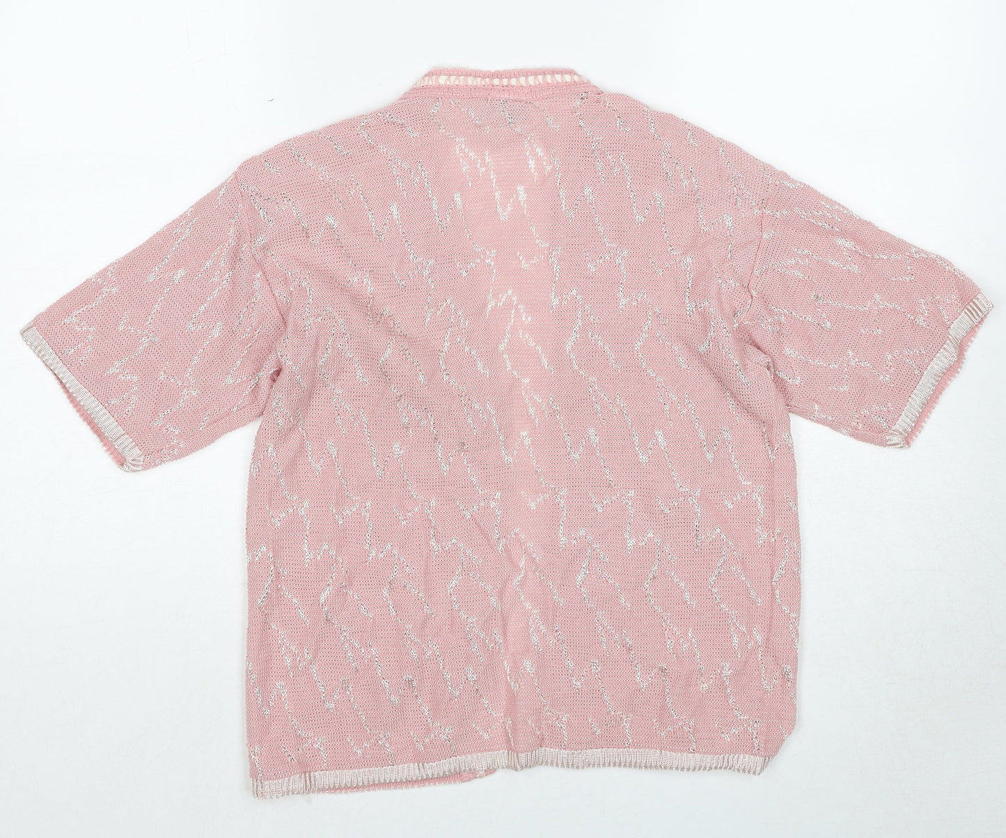 St.Clair Womens Pink V-Neck Geometric Acrylic Cardigan Jumper Size S