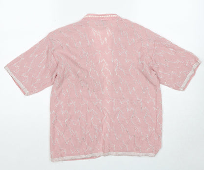 St.Clair Womens Pink V-Neck Geometric Acrylic Cardigan Jumper Size S