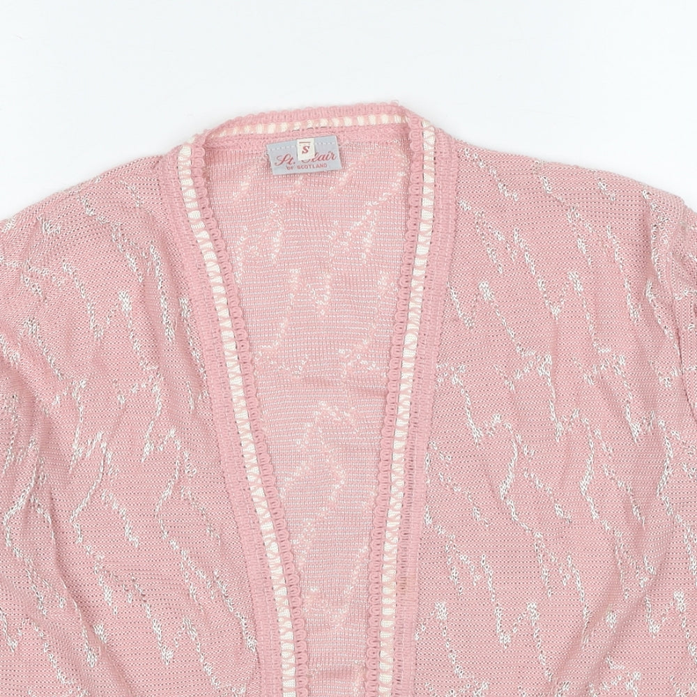 St.Clair Womens Pink V-Neck Geometric Acrylic Cardigan Jumper Size S