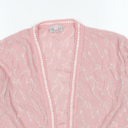St.Clair Womens Pink V-Neck Geometric Acrylic Cardigan Jumper Size S