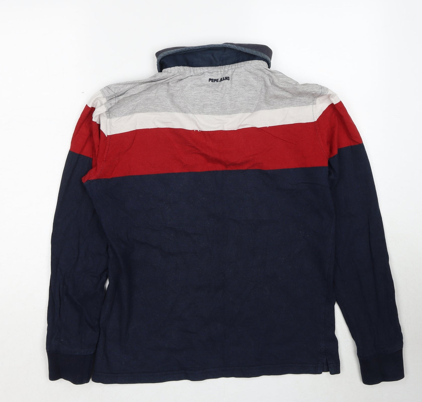 Pepe Jeans London Mens Blue Striped Cotton Polo Size M Collared Pullover