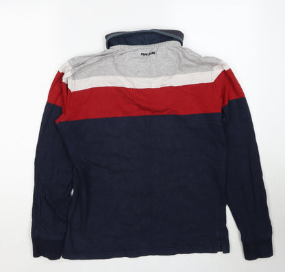 Pepe Jeans London Mens Blue Striped Cotton Polo Size M Collared Pullover