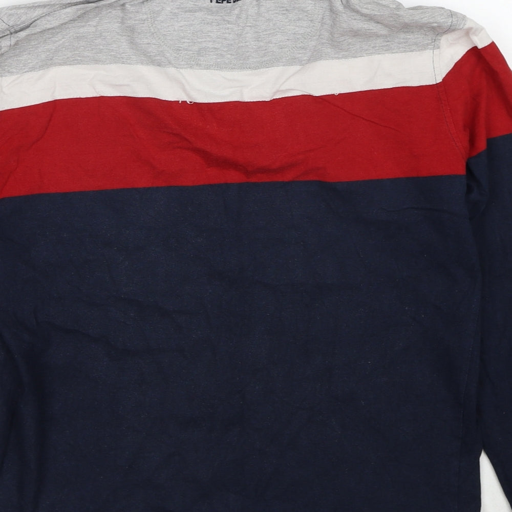 Pepe Jeans London Mens Blue Striped Cotton Polo Size M Collared Pullover