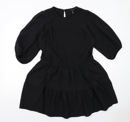 New Look Womens Black Polyester Trapeze & Swing Size 8 Round Neck Button