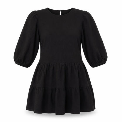 New Look Womens Black Polyester Trapeze & Swing Size 8 Round Neck Button
