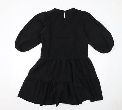 New Look Womens Black Polyester Trapeze & Swing Size 8 Round Neck Button