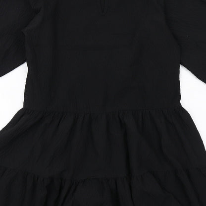 New Look Womens Black Polyester Trapeze & Swing Size 8 Round Neck Button