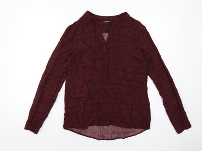 Best Mountain Womens Red Geometric Viscose Basic Blouse Size S V-Neck