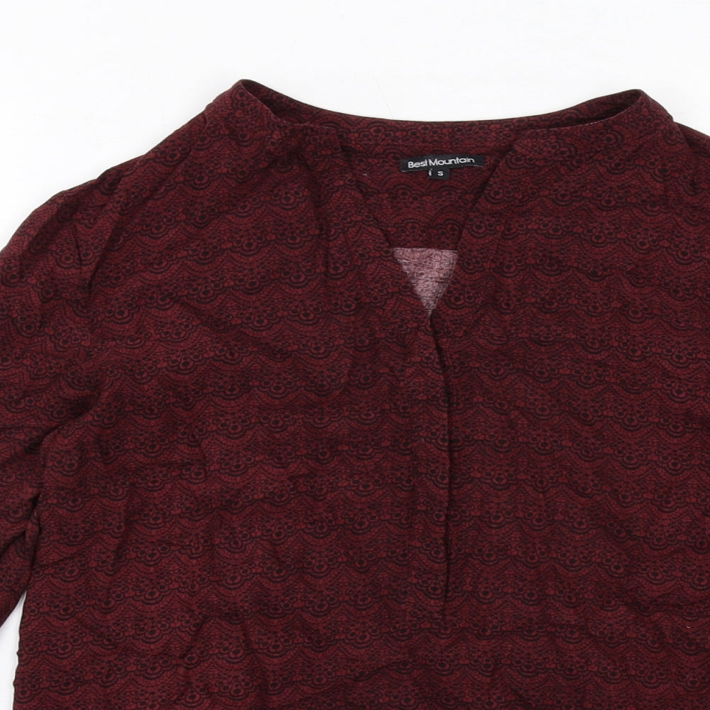 Best Mountain Womens Red Geometric Viscose Basic Blouse Size S V-Neck
